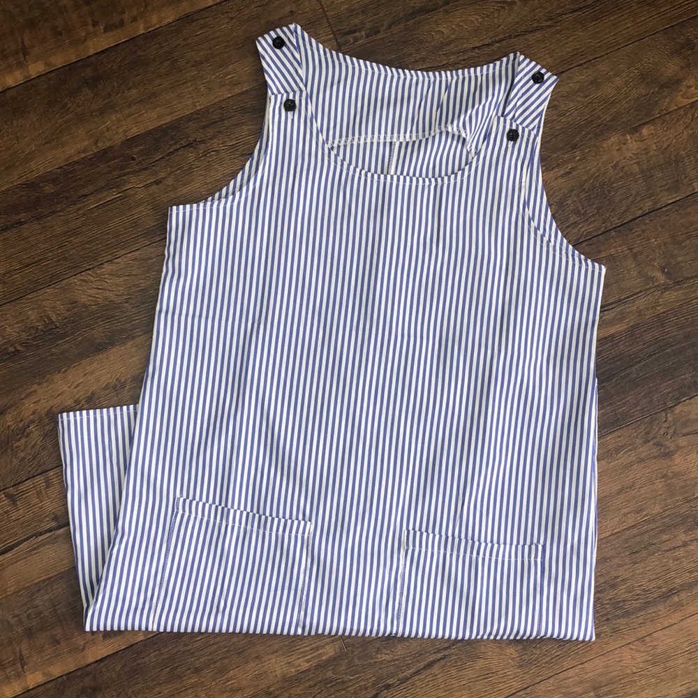 Blue & white striped knee length dress